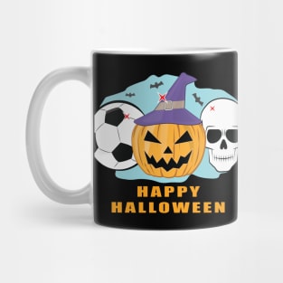 Happy Football / Soccer Halloween - Spooky Skull and Pumpkin Mug